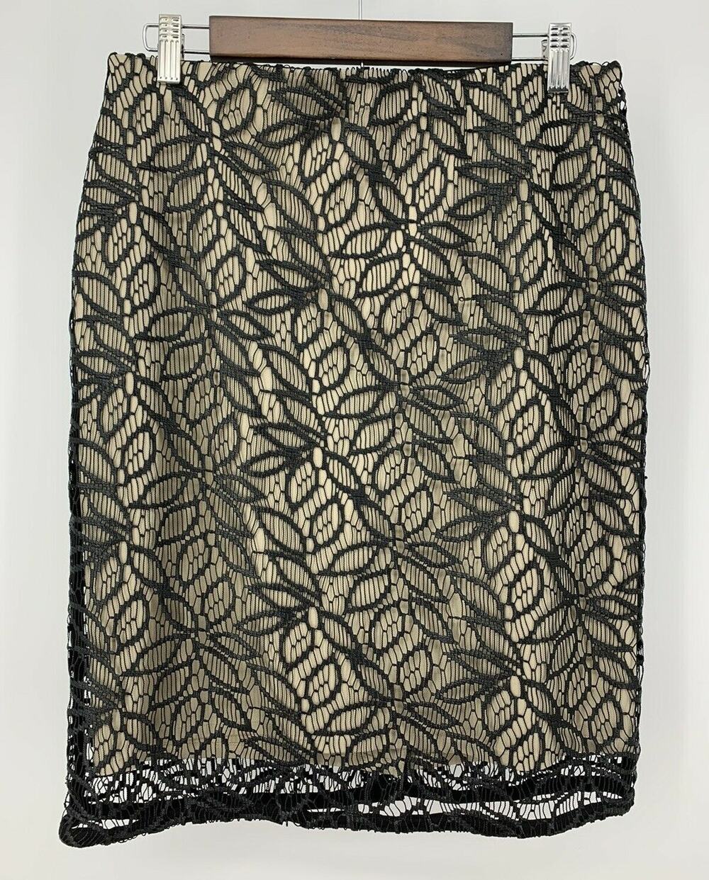 Ann Taylor Womens Black Coated Lace Cutout Overlay Nude Pencil Skirt Size 6